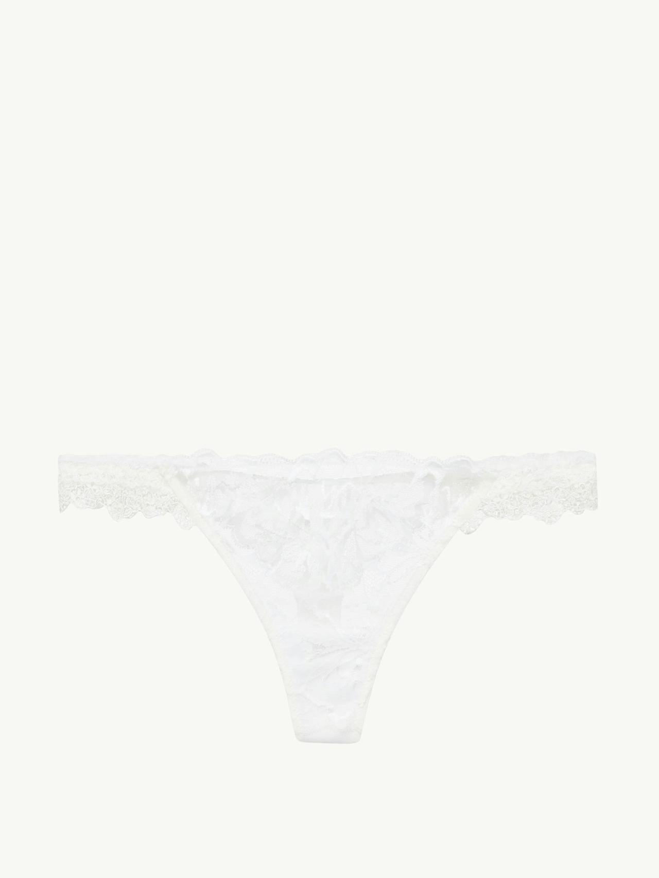Thong in off white with leavers lace