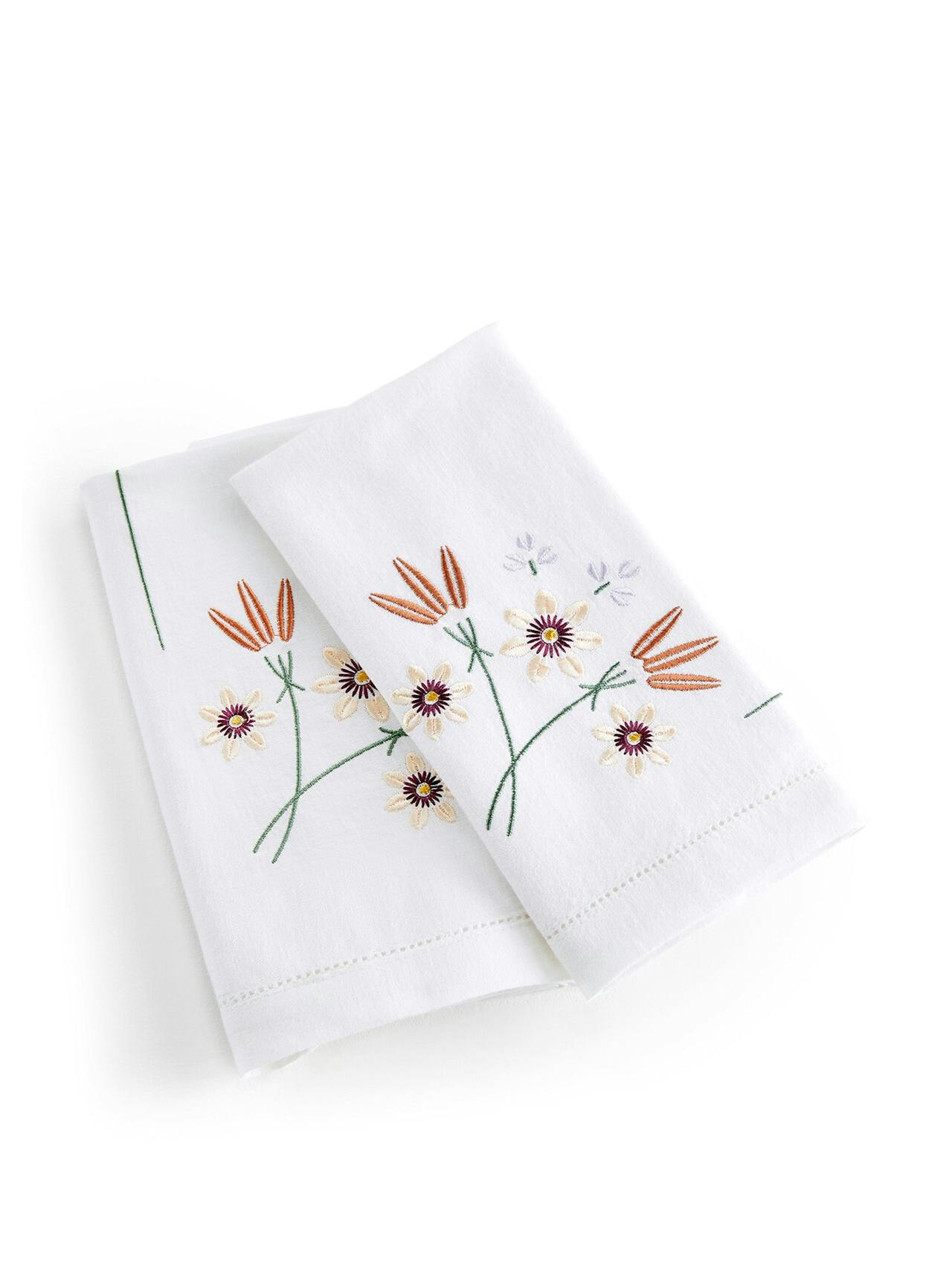Martha embroidered floral cotton and linen napkins (set of 2)