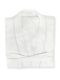 Ivory white waffle Liège robe with parma grey hemstitch Bathroom Linen Volga Linen    - Collagerie