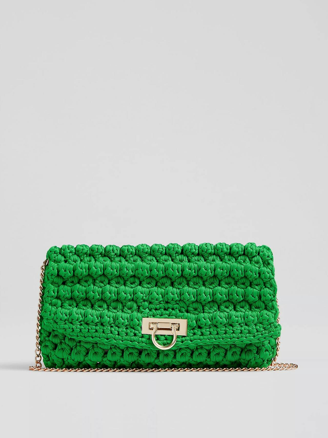 Essie green woven fabric clutch