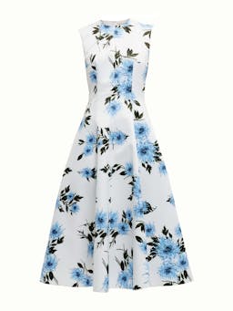 Mara dress in blue dahlia floral print taffeta faille Dresses Emilia Wickstead    - Collagerie