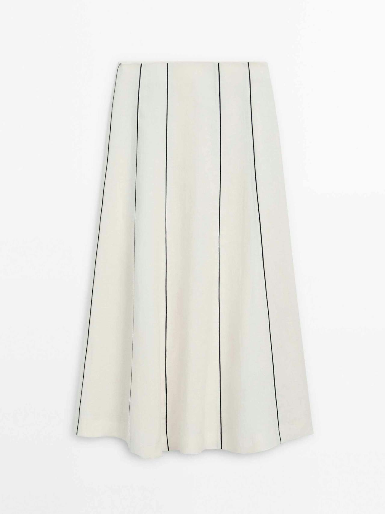 100% linen contrast two-tone skirt