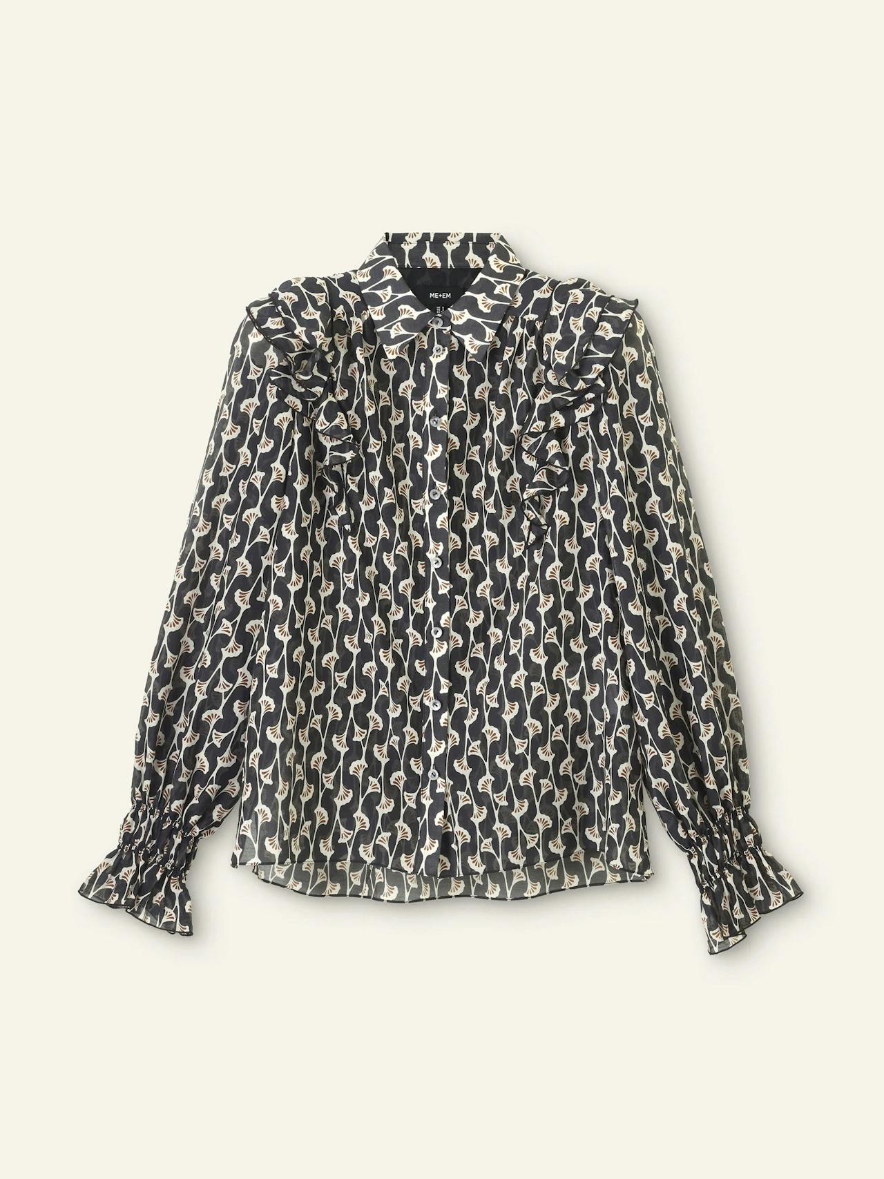 Silk cotton gingko leaf print blouse