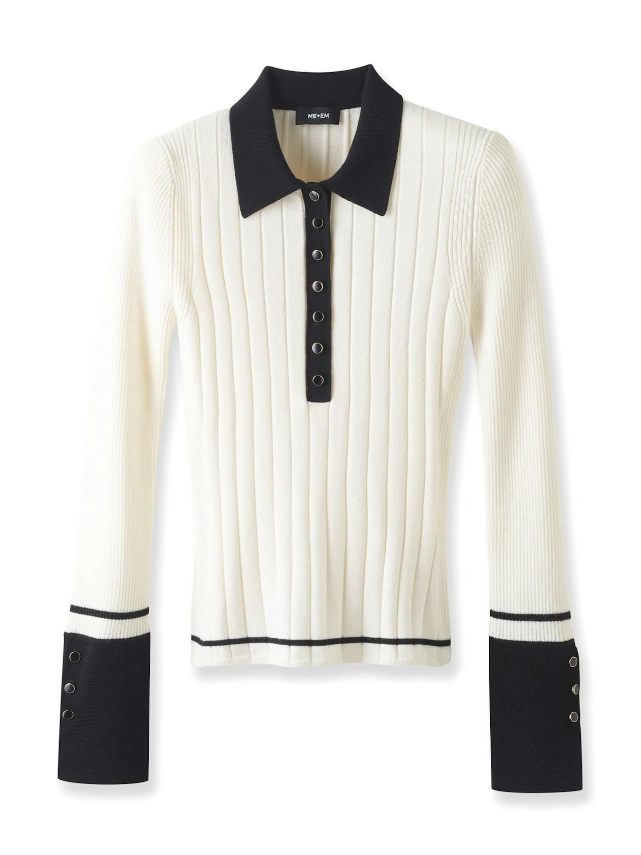 Merino silk knit shirt in Soft White/Black
