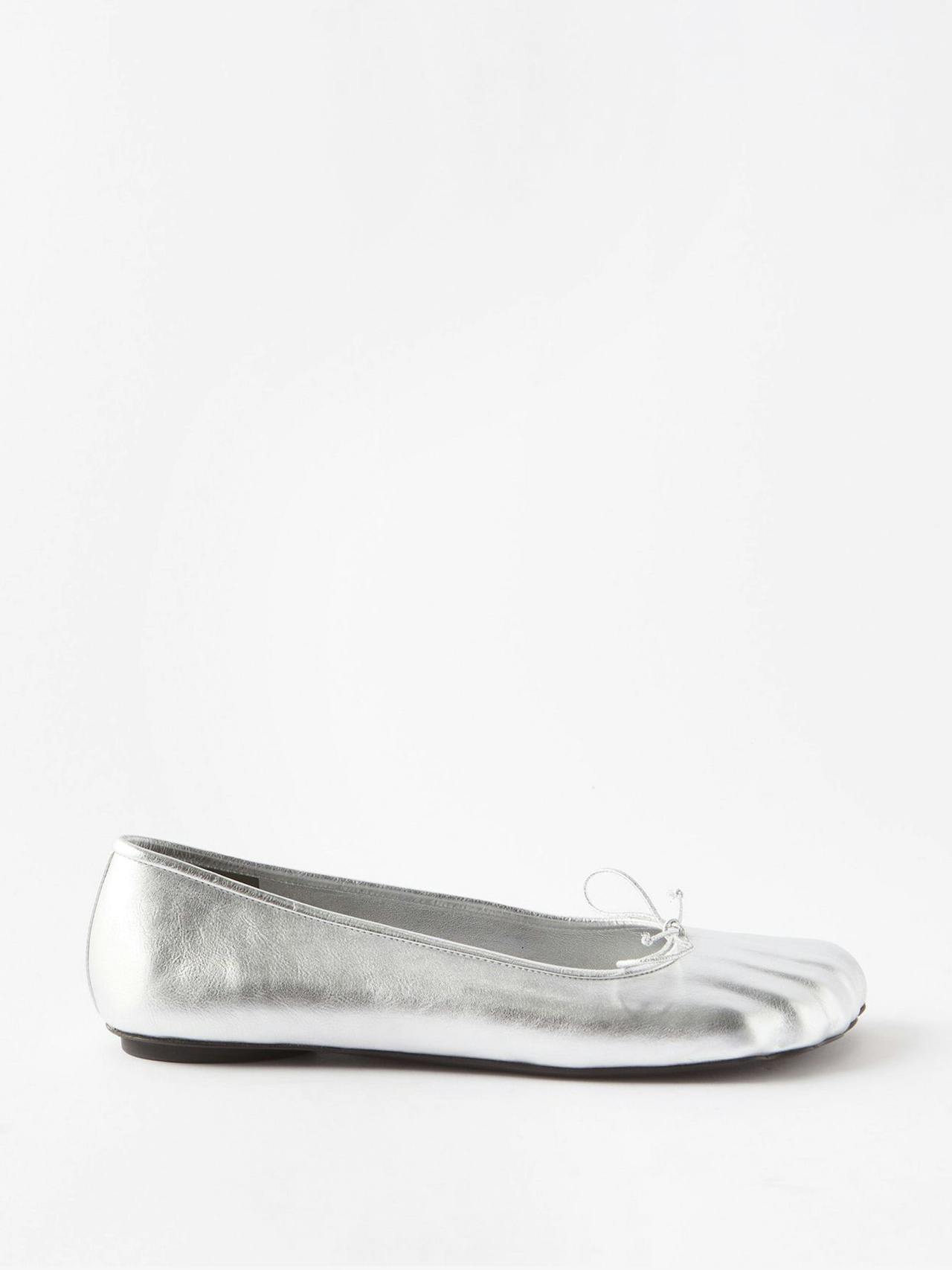 Silver leather ballet flats