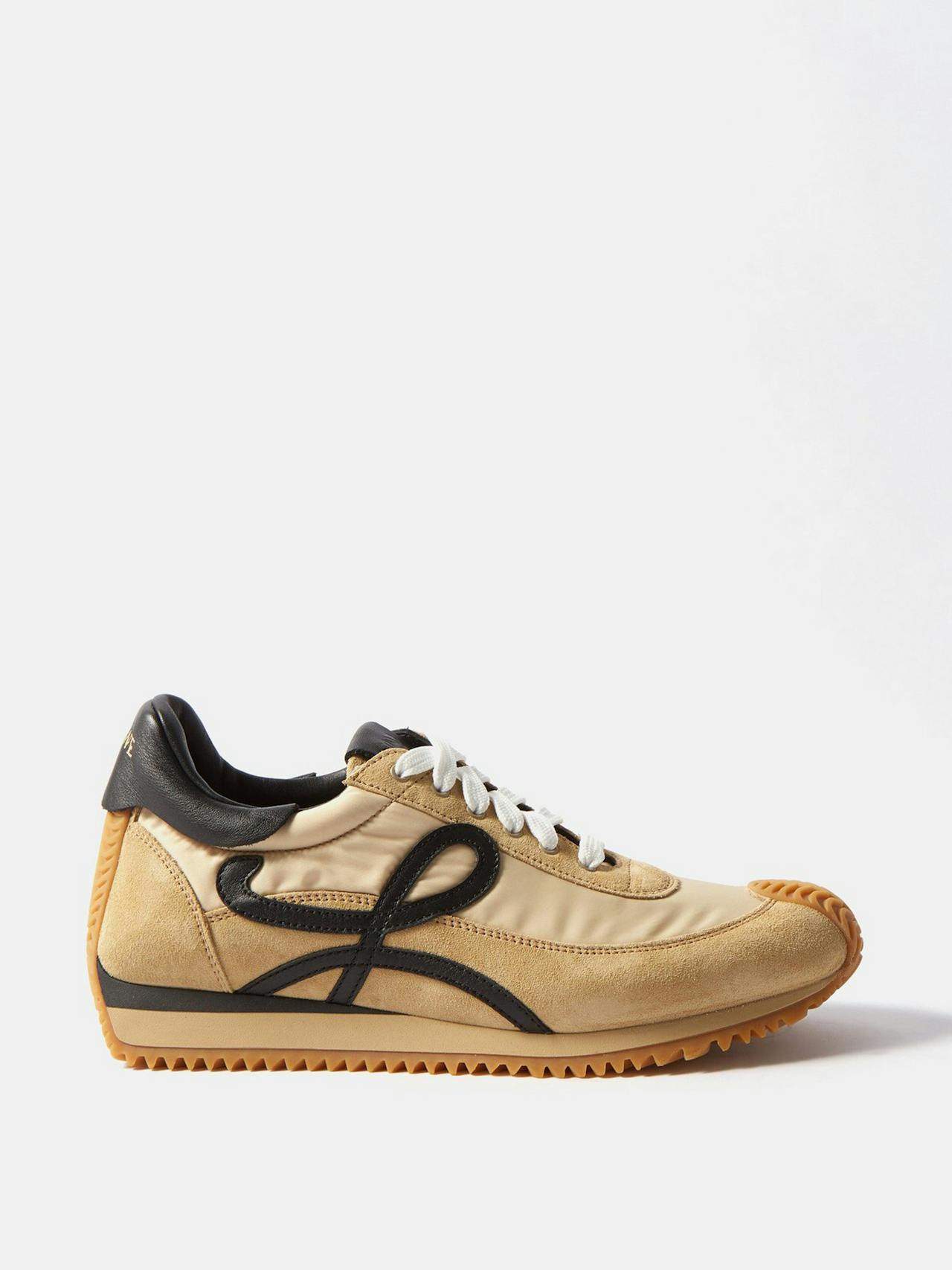 Flow Runner nylon and suede trainers in Beige