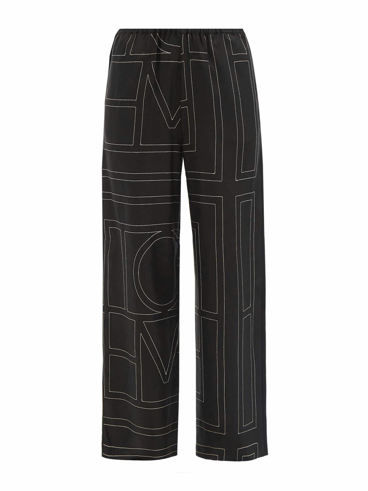 Monogram-embroidered silk-twill pyjama trousers