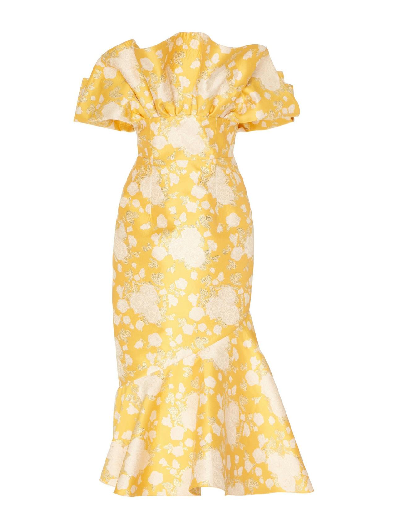 Demeter yellow floral brocade dress