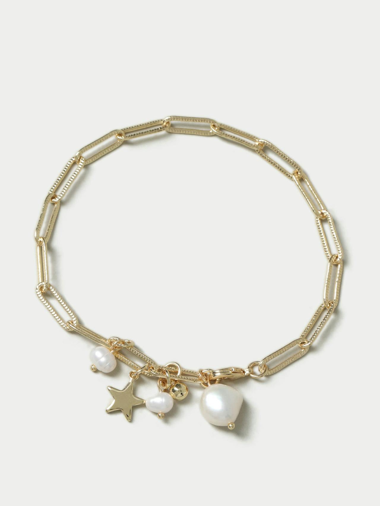 Autograph gold tone pearl paperclip bracelet