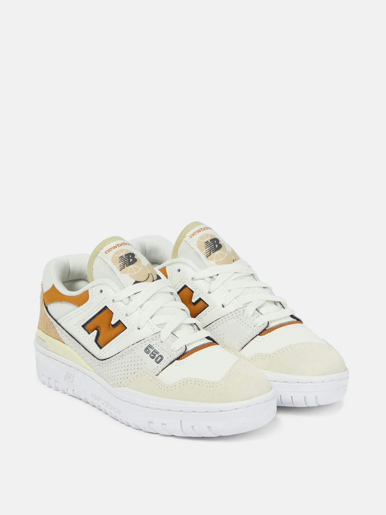 550 leather sneakers in white and orange