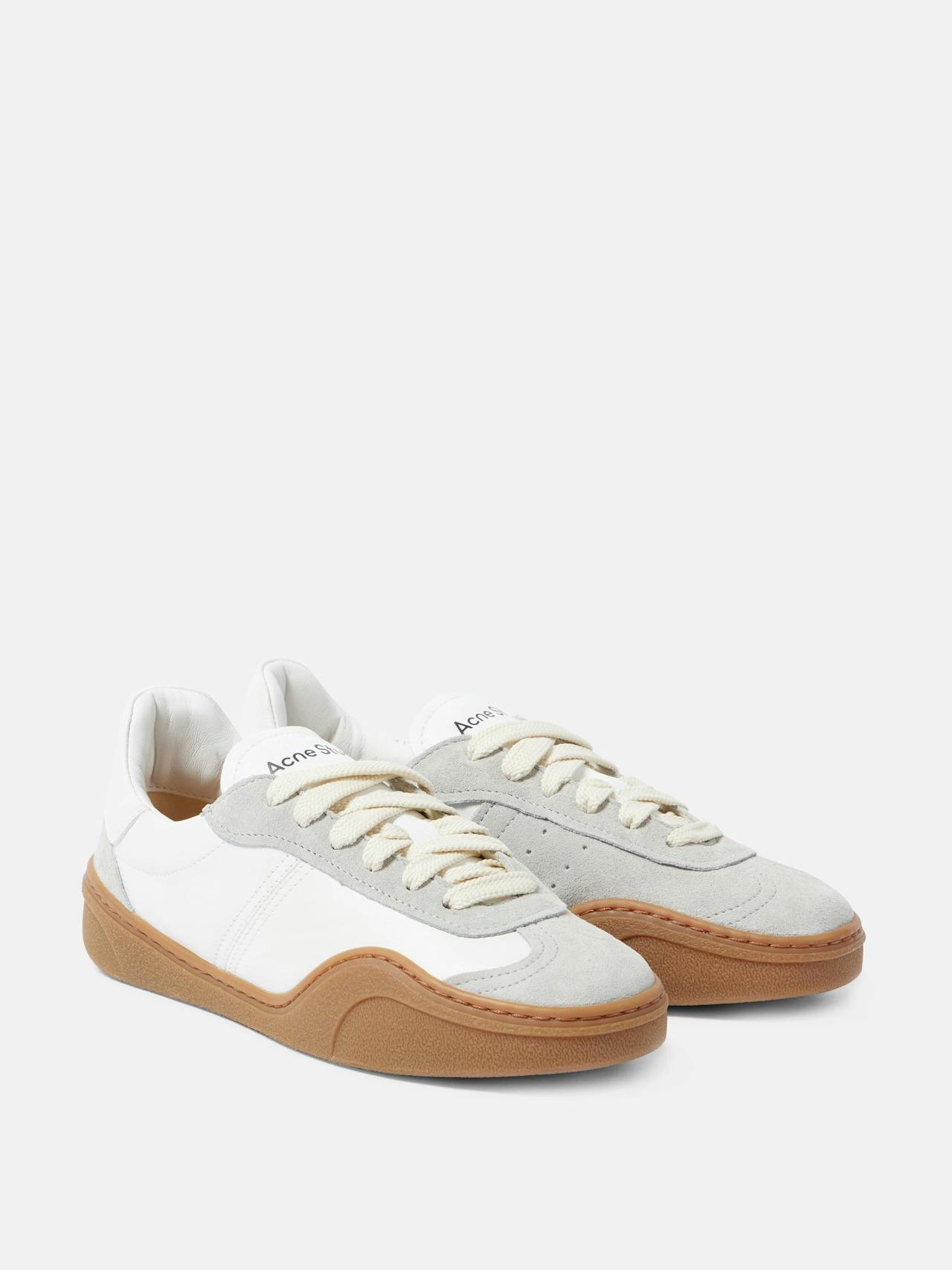 Suede-trimmed leather sneakers