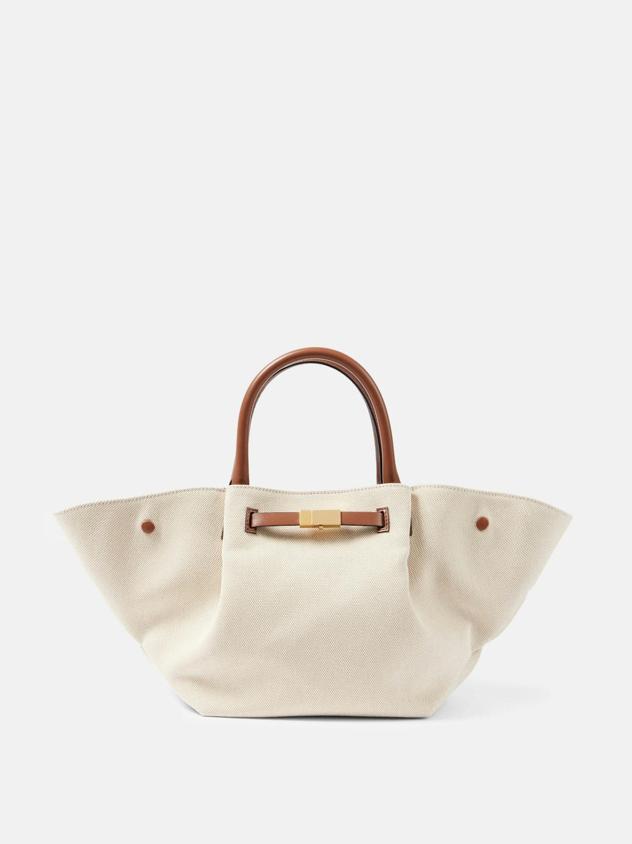 New York Midi leather-trimmed canvas tote bag