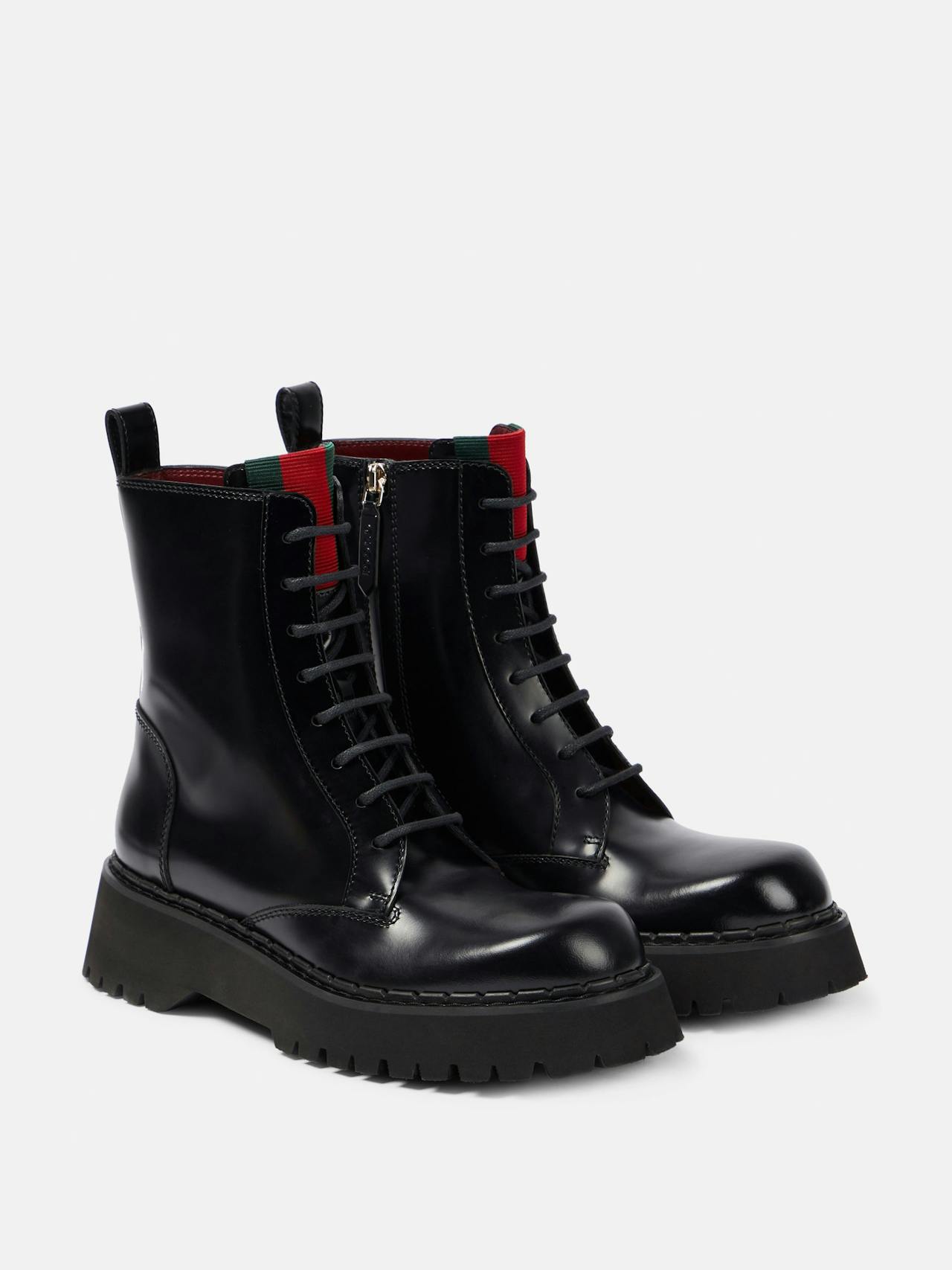 Polished leather combat boots