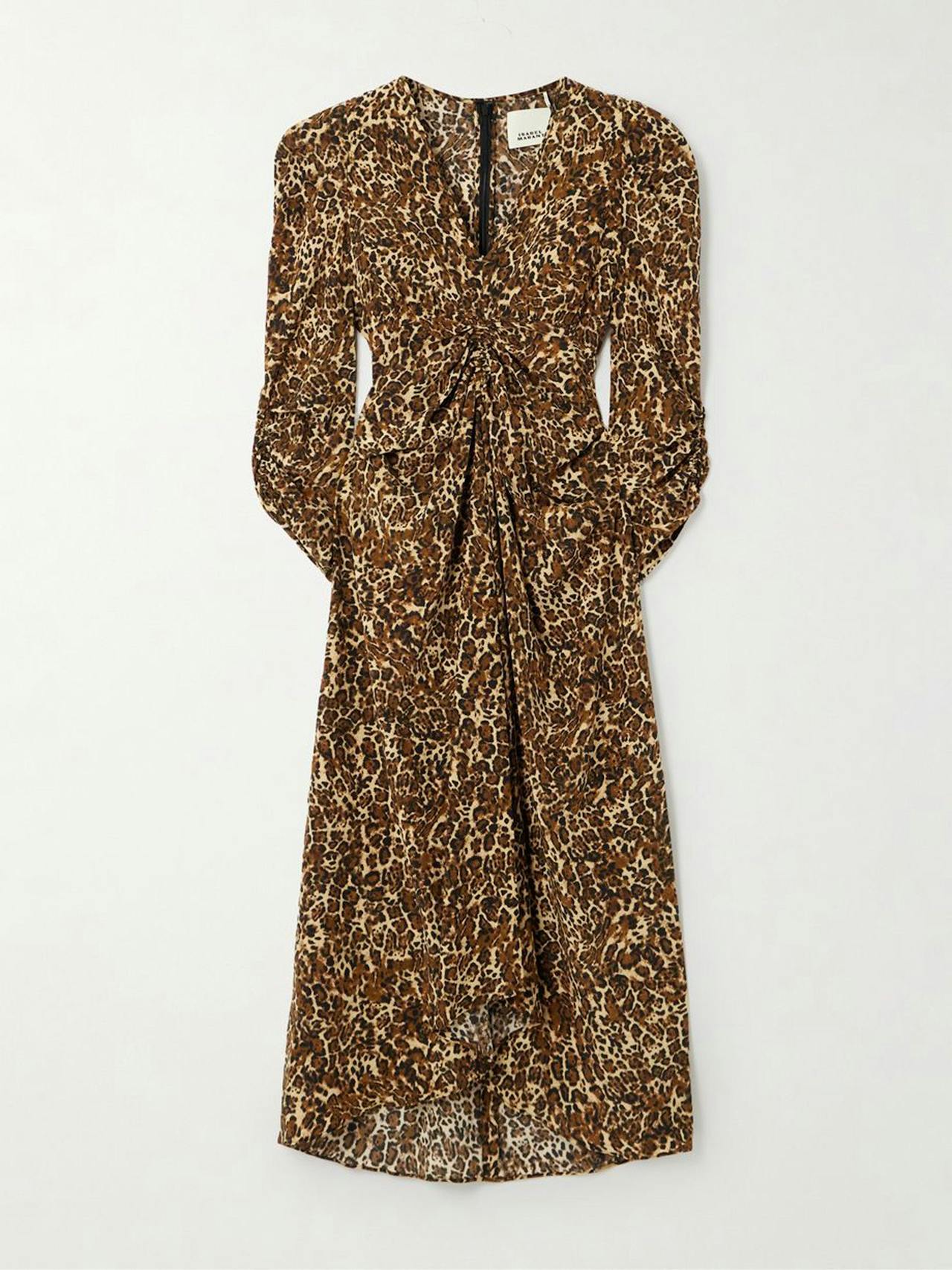 Albini gathered leopard-print silk-blend midi dress