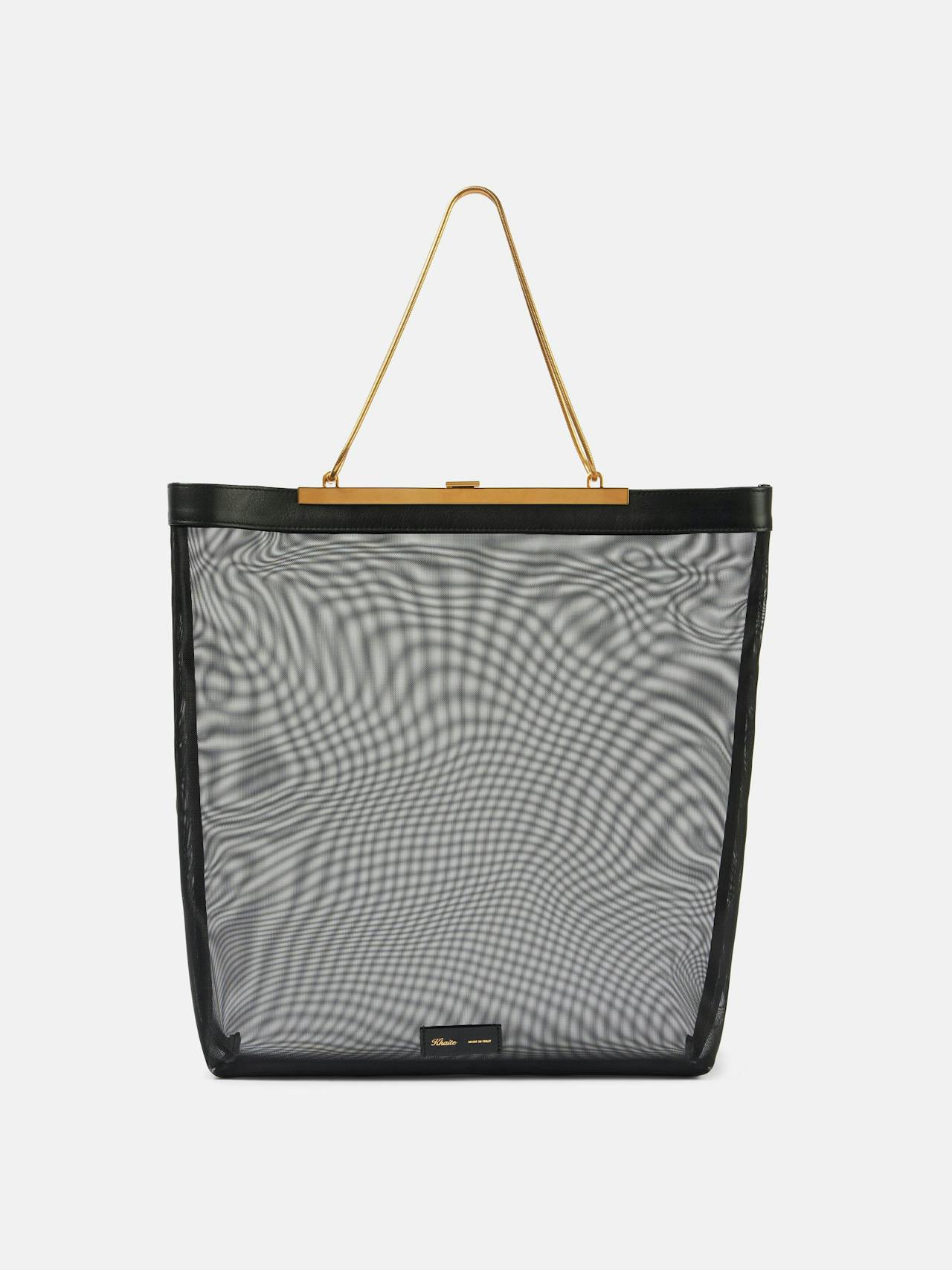 Augusta chain and leather-trimmed mesh tote