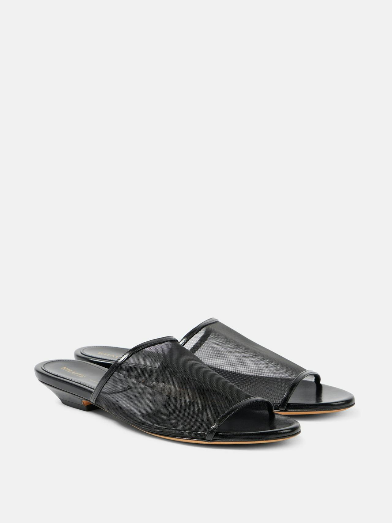 Marion leather-trimmed mesh mules