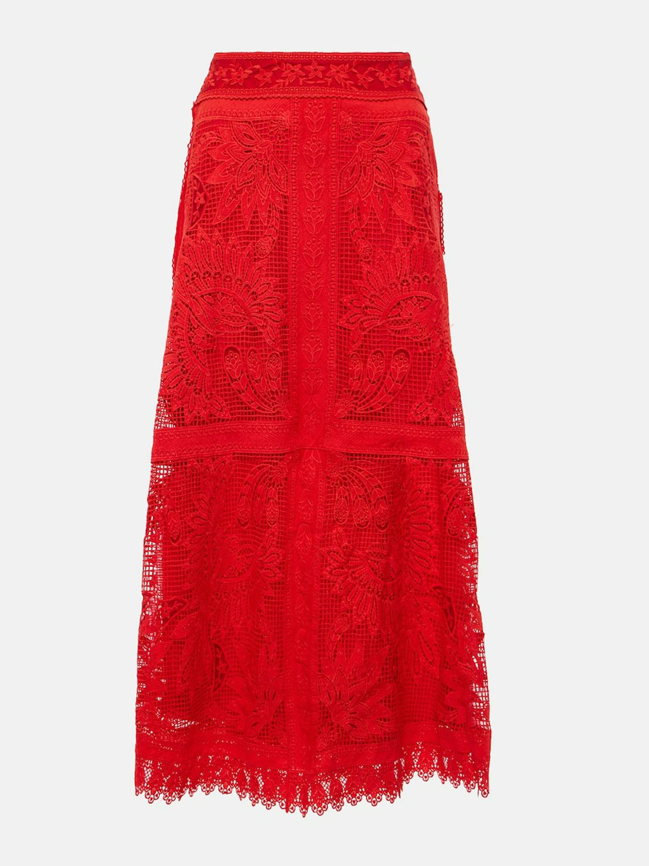 Red Toucan guipure lace midi skirt