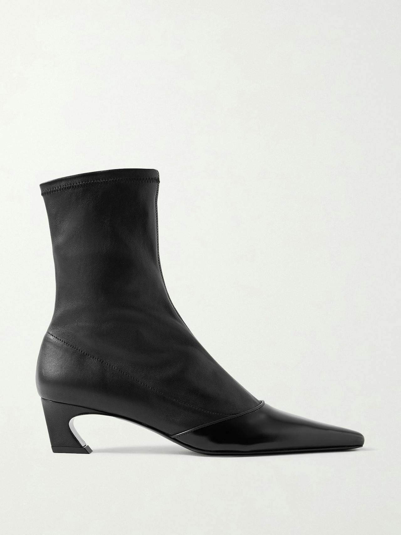 Patent-trimmed leather ankle boots