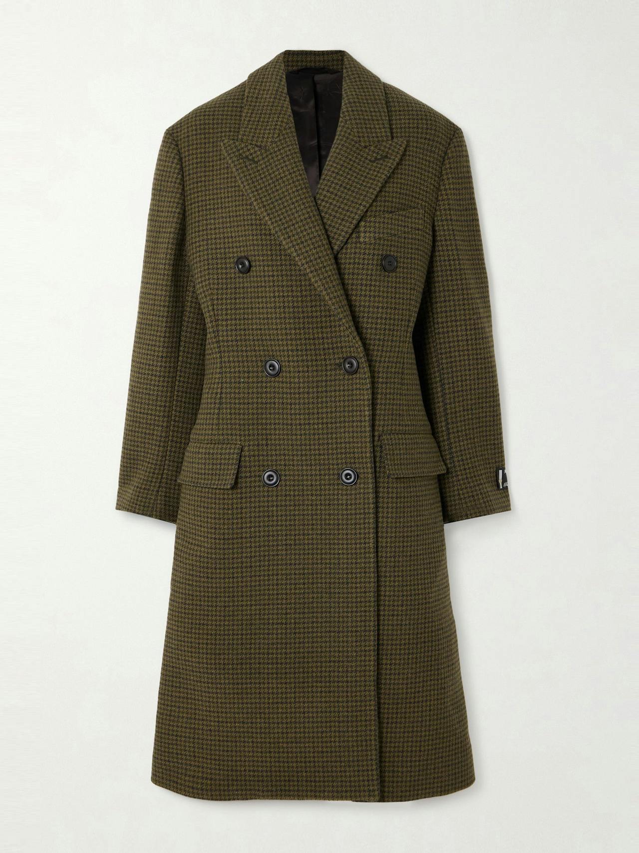 Houndstooth double-breasted wool-blend coat