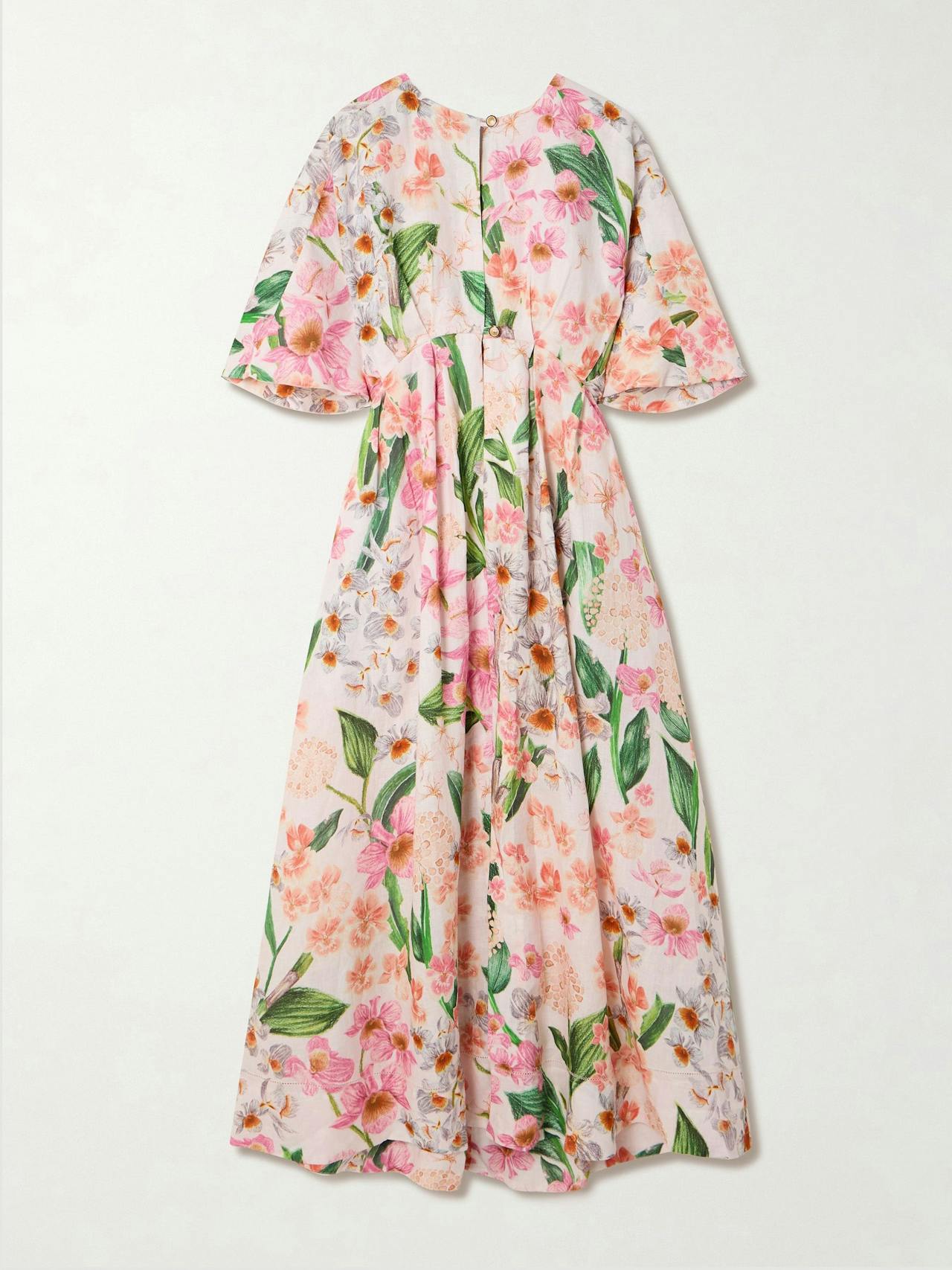 Gesto Jardinera pleated floral-print linen maxi dress