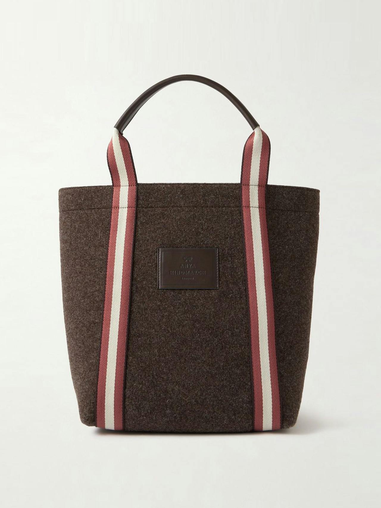 Pont small canvas-jacquard and leather-trimmed recycled wool-felt tote