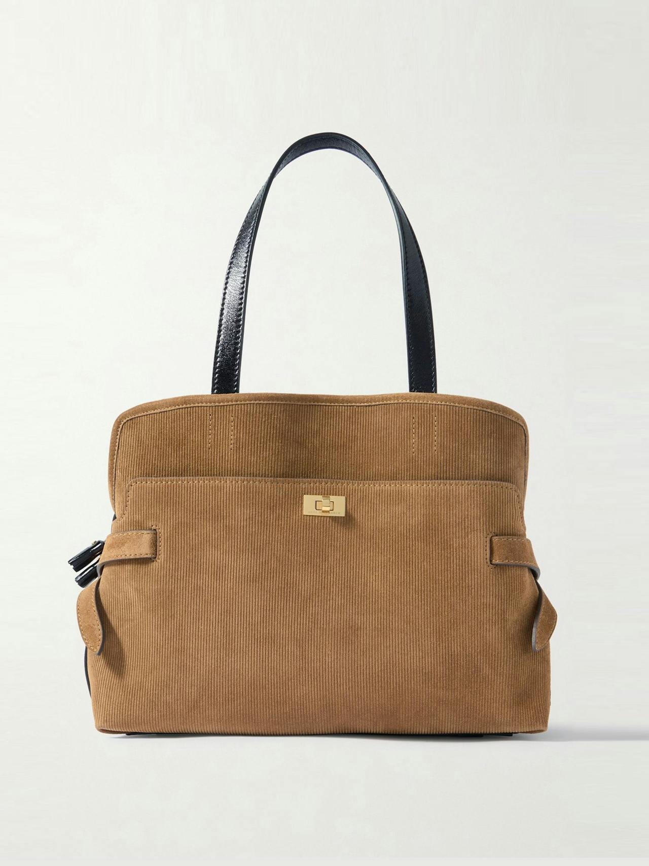 Wilson leather-trimmed suede-corduroy tote