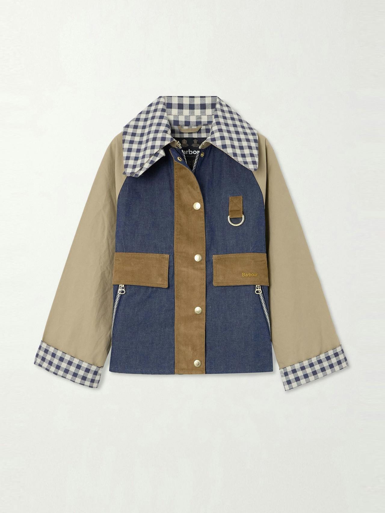 Corduroy-trimmed waxed-cotton and denim jacket