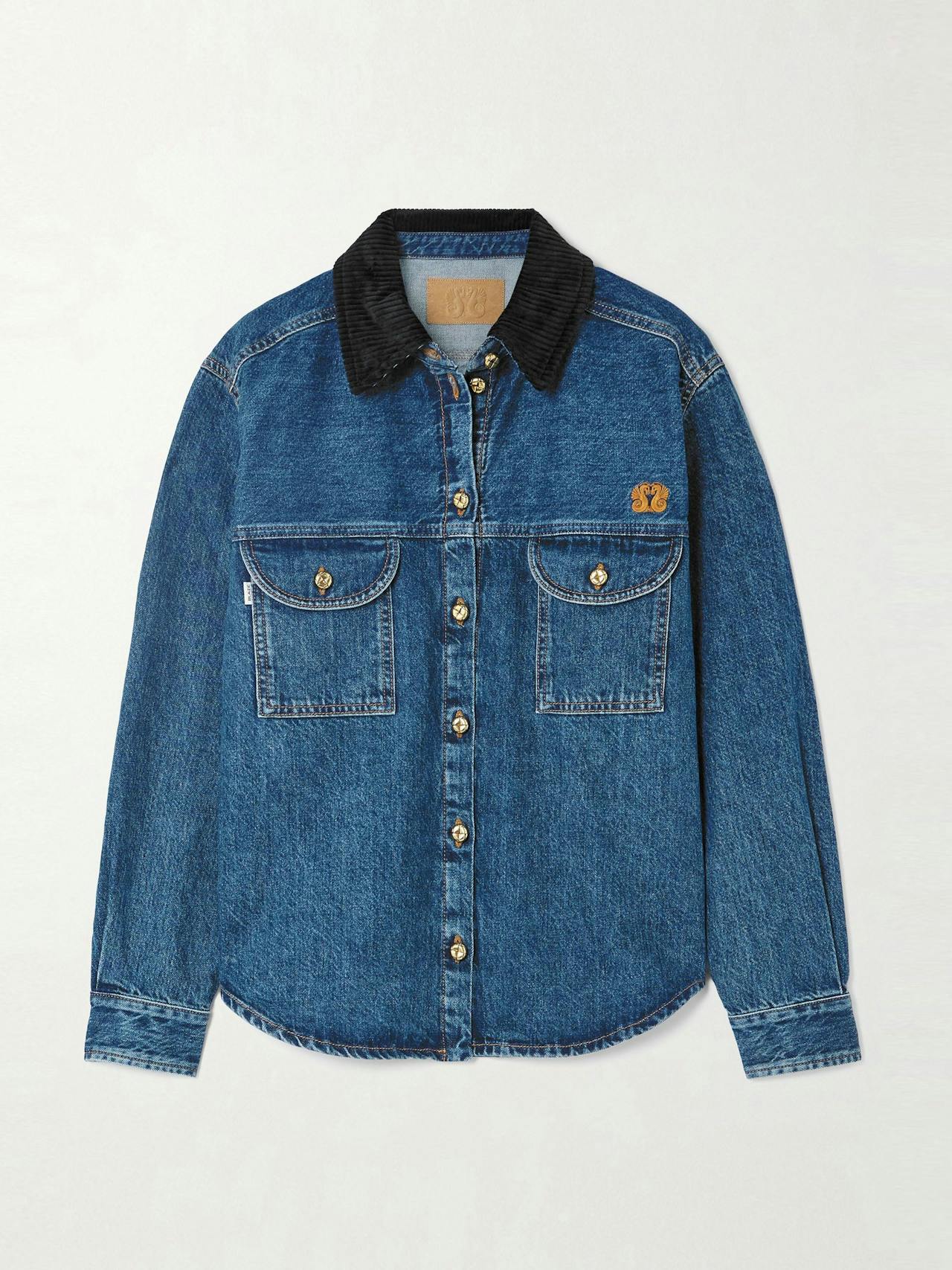 Nariida Senner corduroy-trimmed embroidered denim shirt