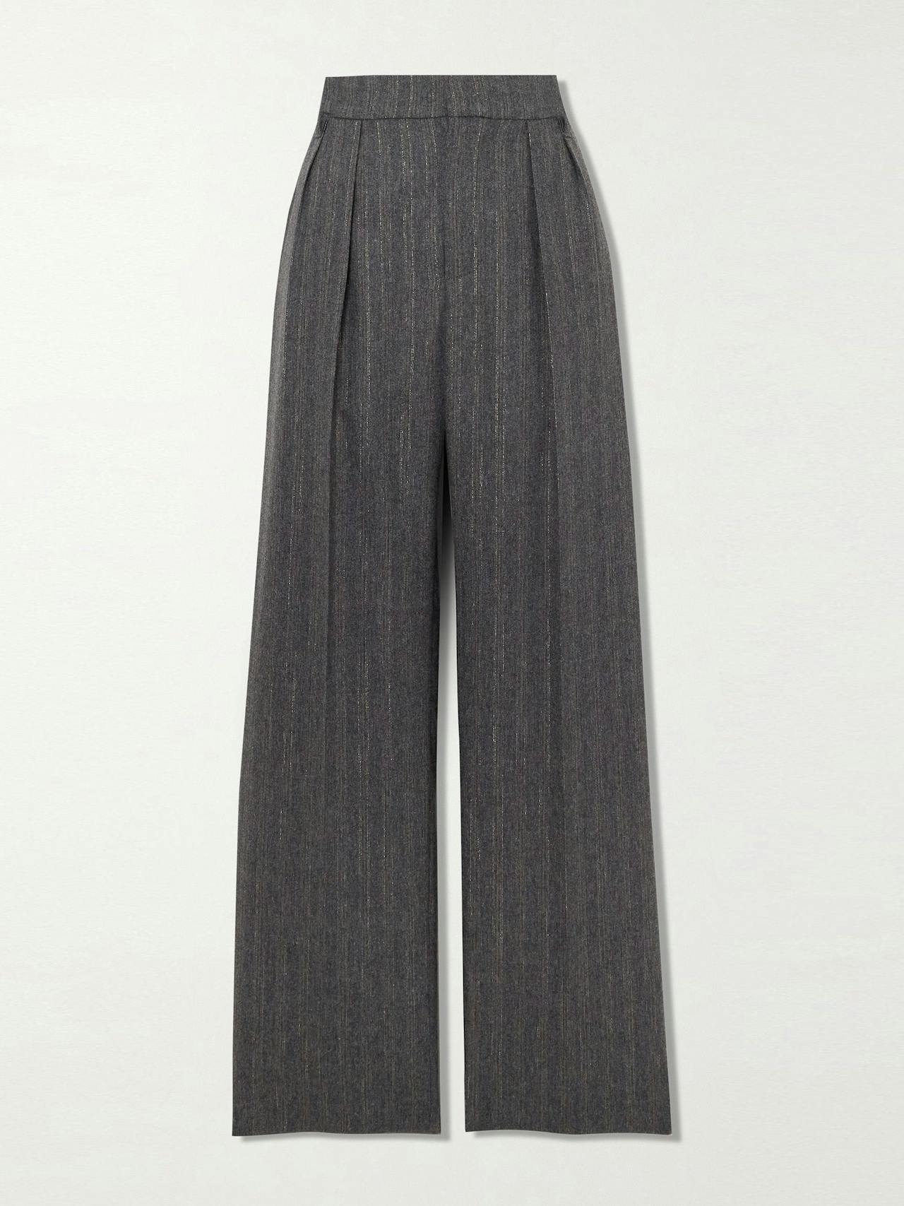 Striped pleated wool-blend wide-leg trousers