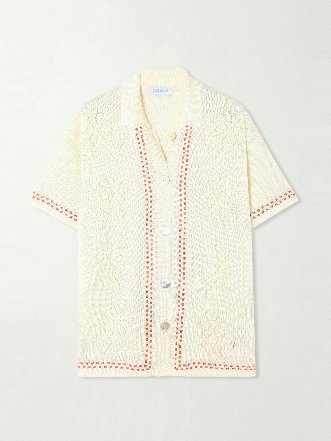 Dinner Party embroidered pointelle-knit shirt