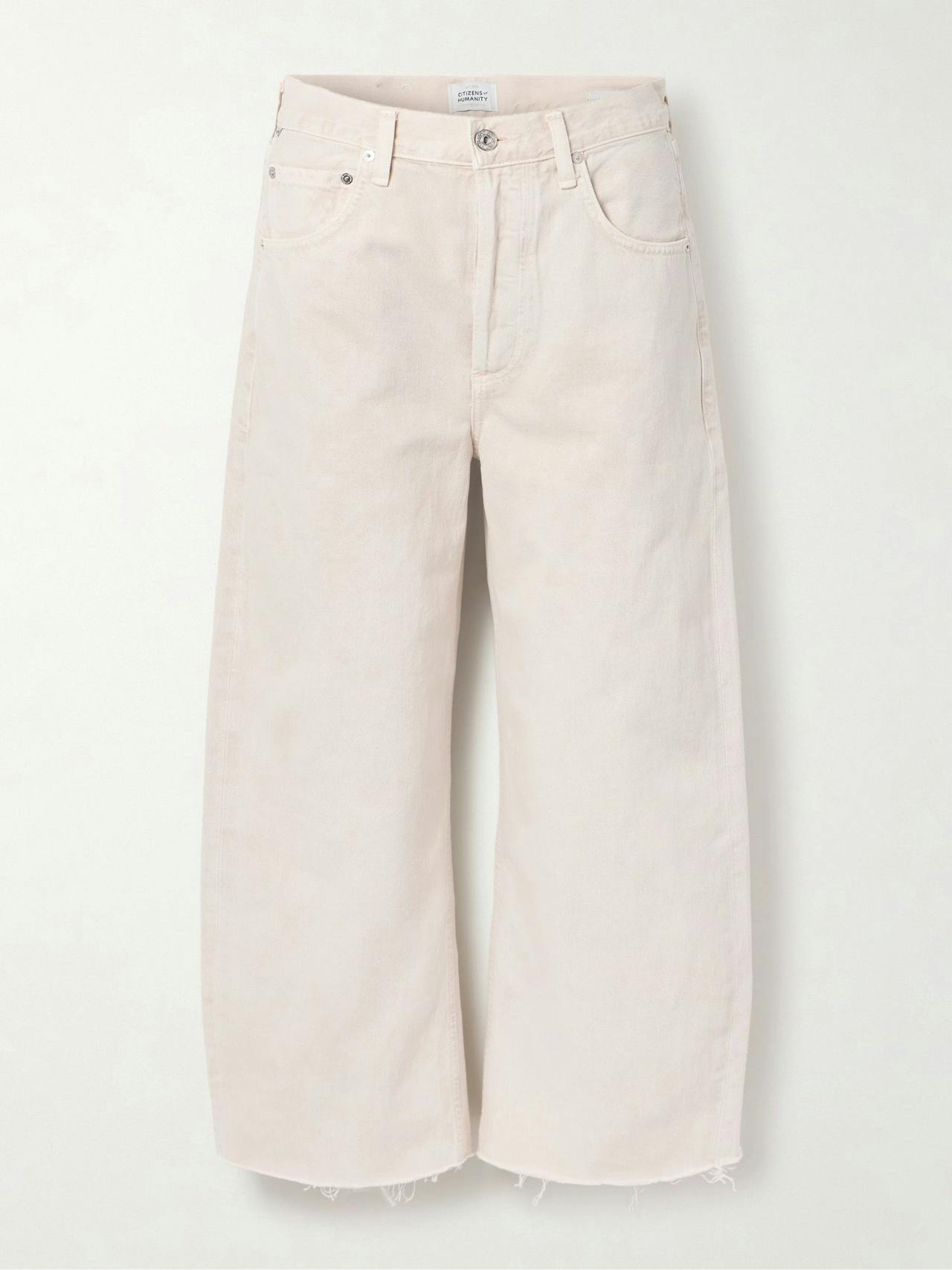 Ayla cropped frayed high-rise barrel-leg jeans