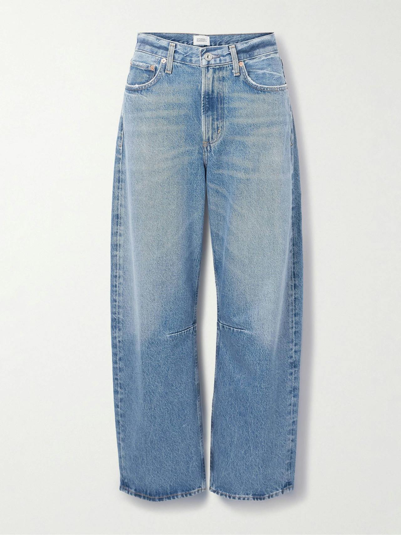 Miro distressed high-rise barrel-leg recycled jeans