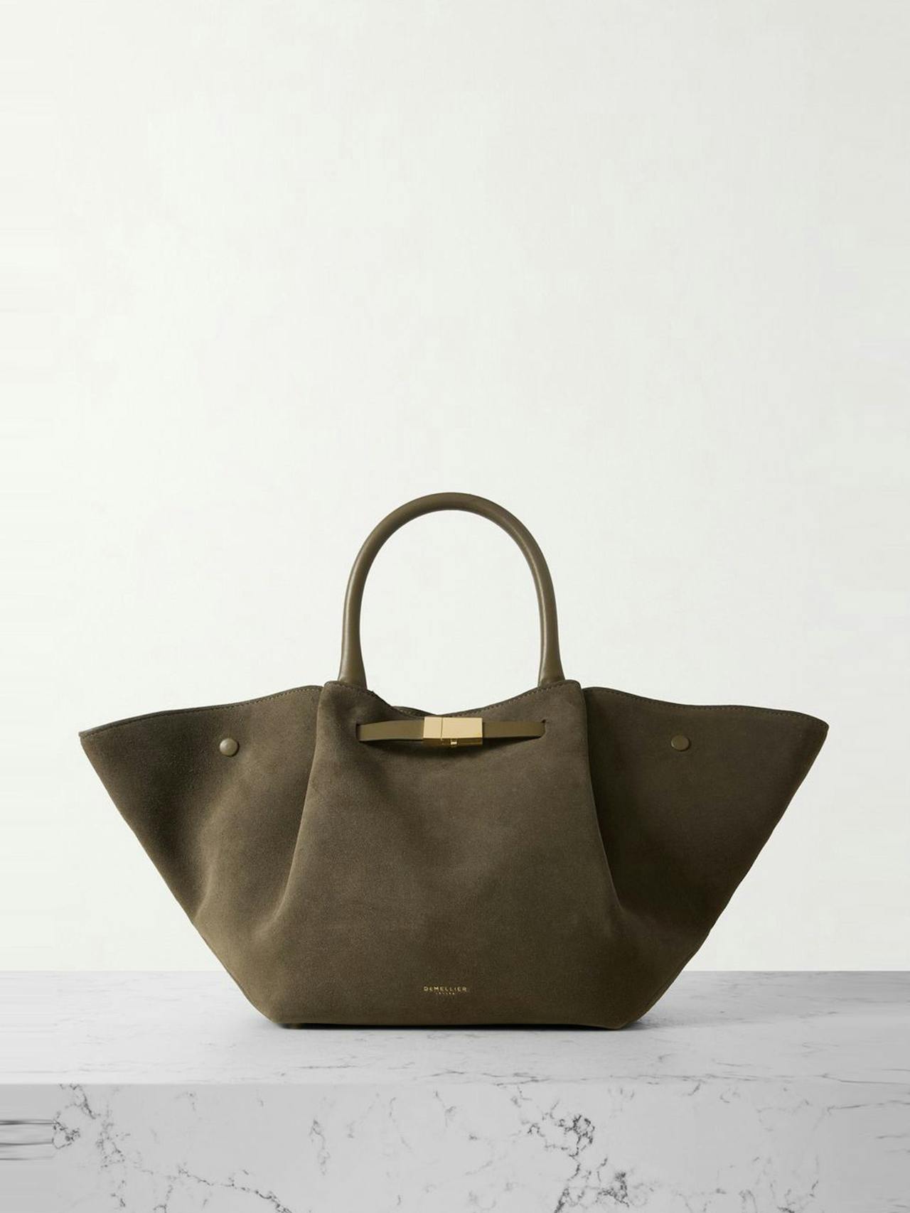 New York leather-trimmed suede tote