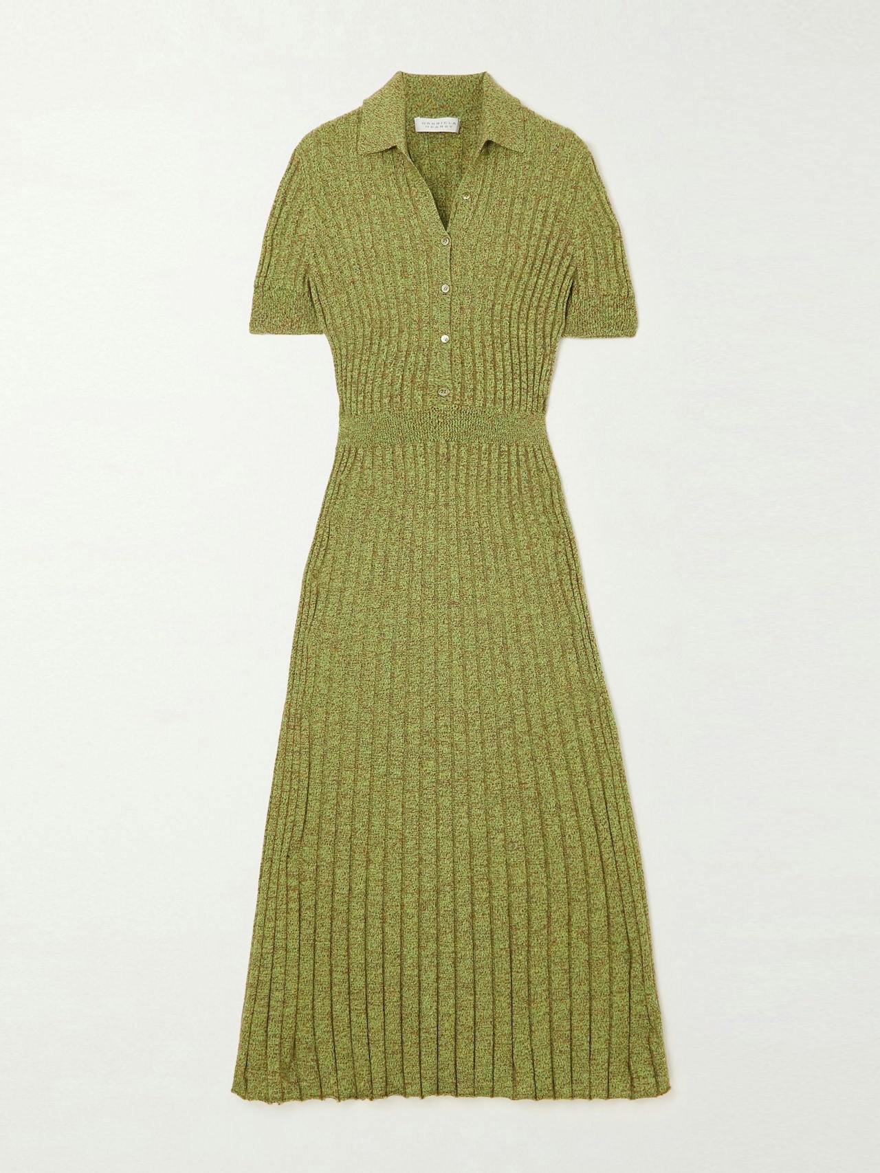 Green ribbed cashmere and silk-blend midi dress