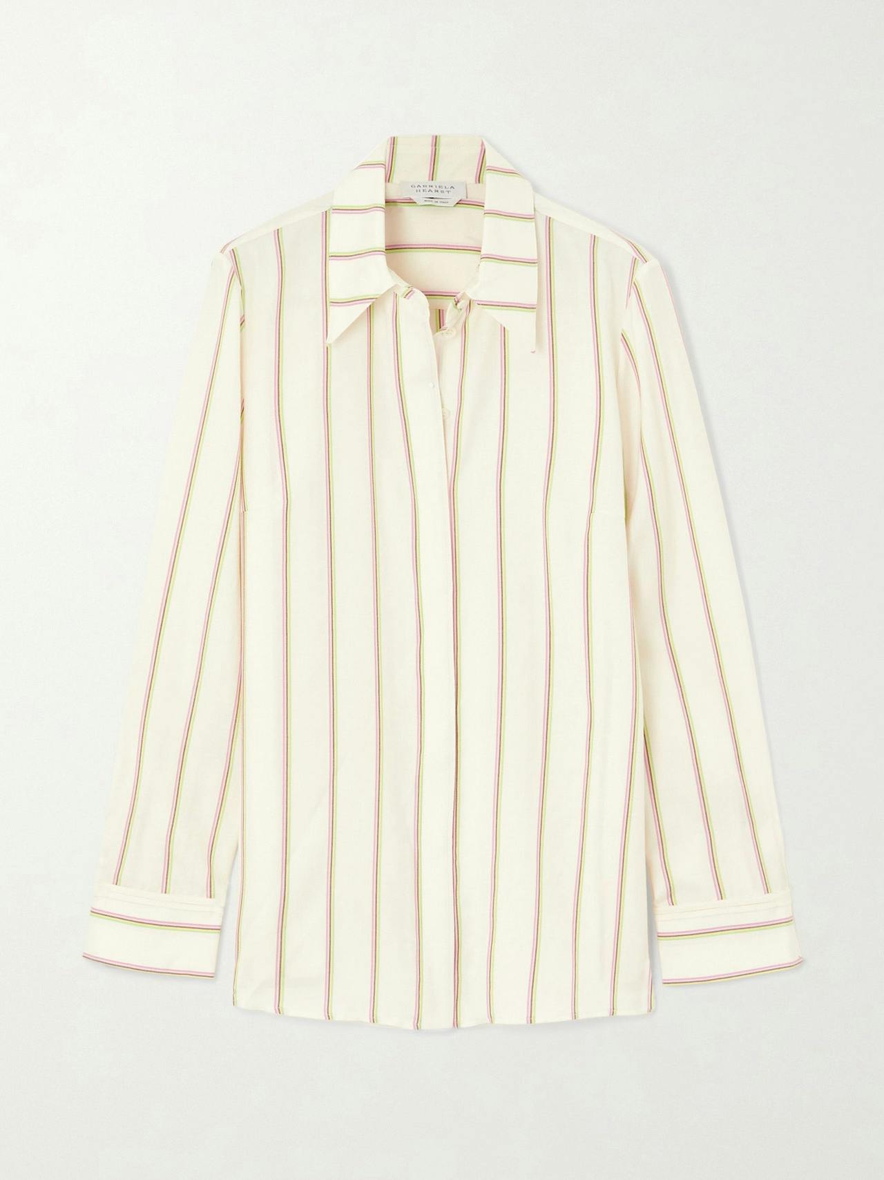 Ivory striped wool and silk-blend twill shirt