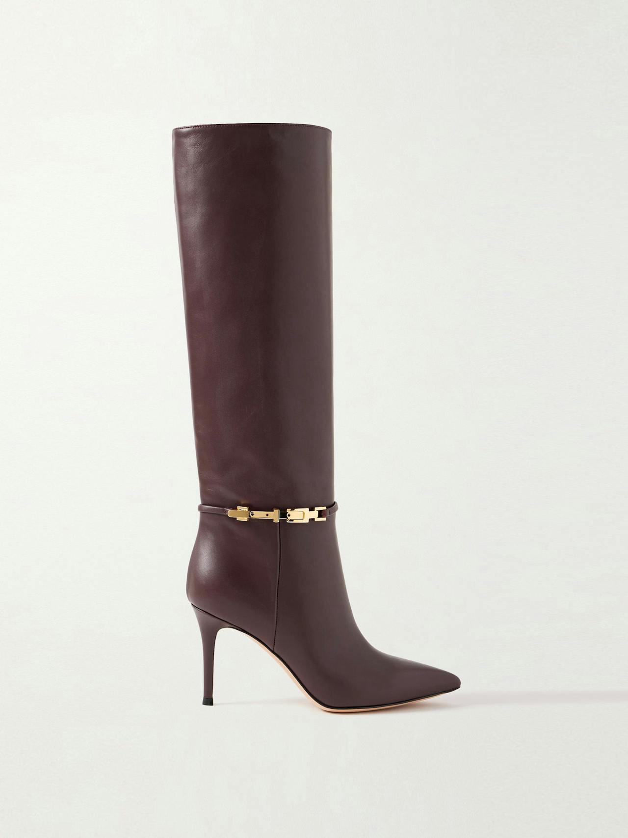 Glove 85 embellished leather knee boots in Burgundy
