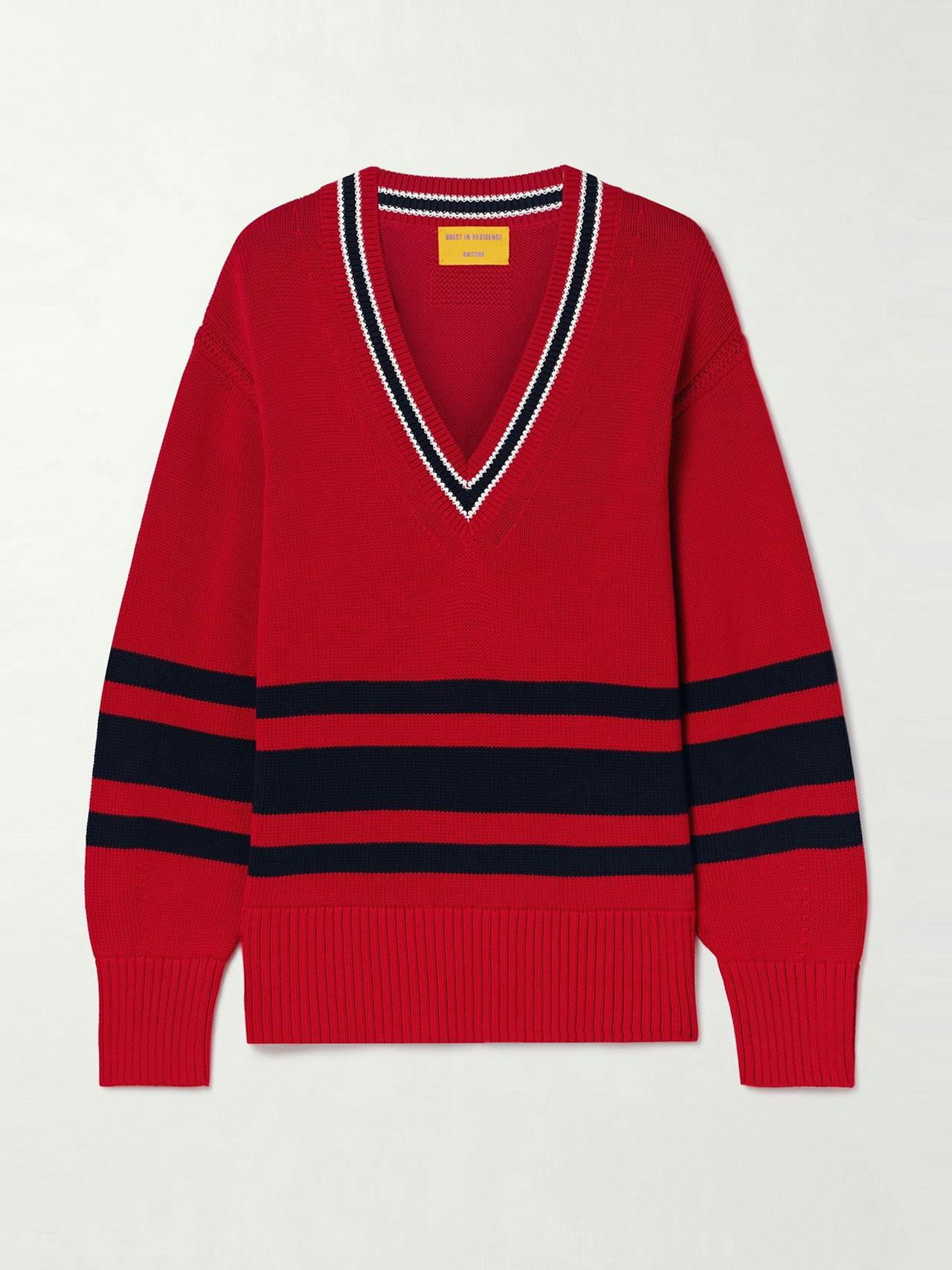 Striped knitted cotton sweater