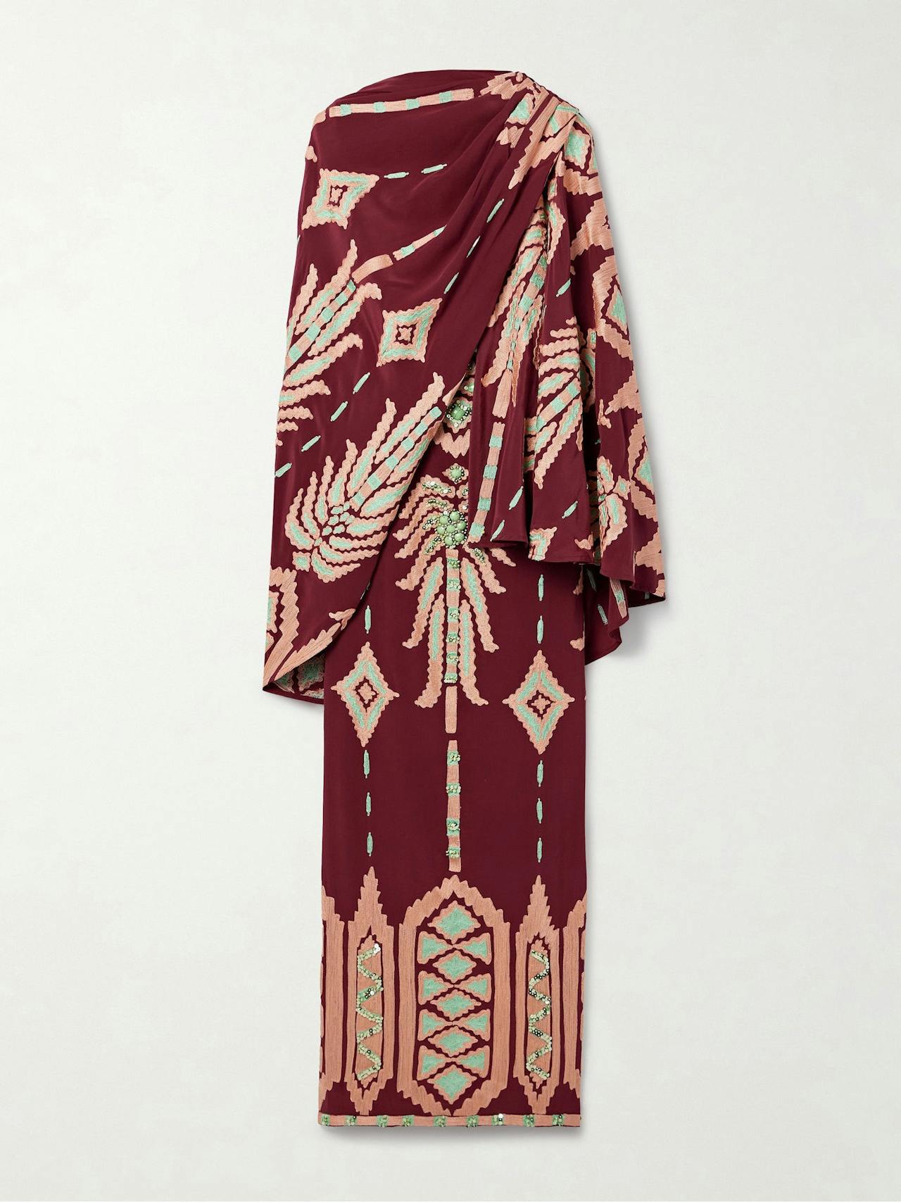 Wedge Weave embellished silk-crepe cape and midi dress set