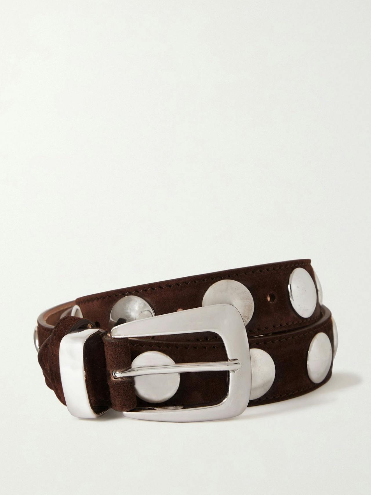 Coffee suede belt with silver studs