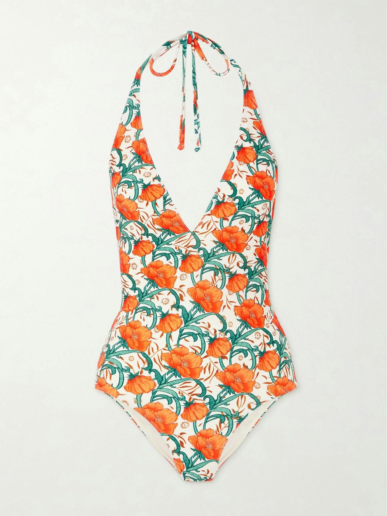 Floral-print halterneck swimsuit