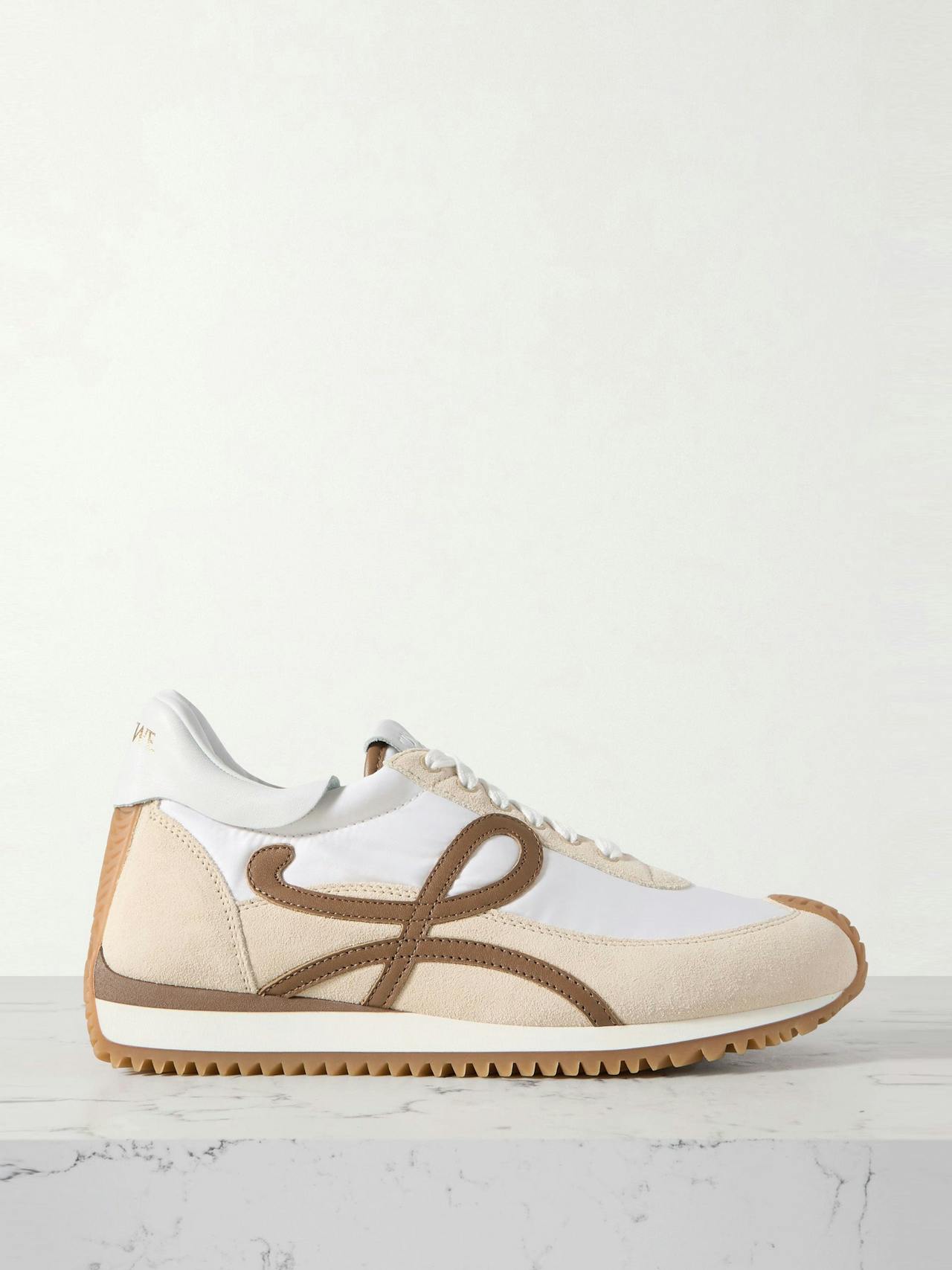 Flow Runner leather-trimmed shell and suede sneakers