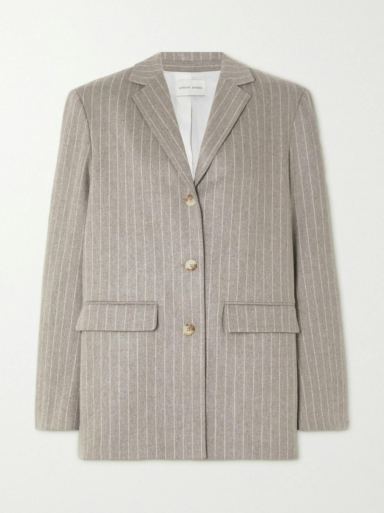 Beige striped wool and cashmere-blend blazer
