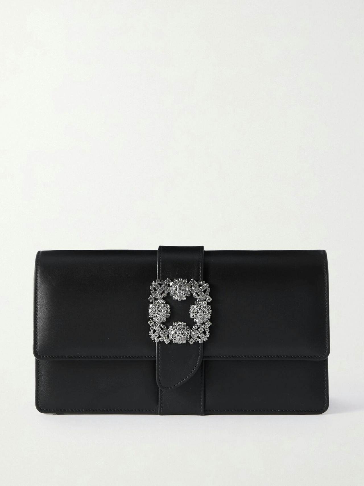 Capri crystal-embellished leather clutch