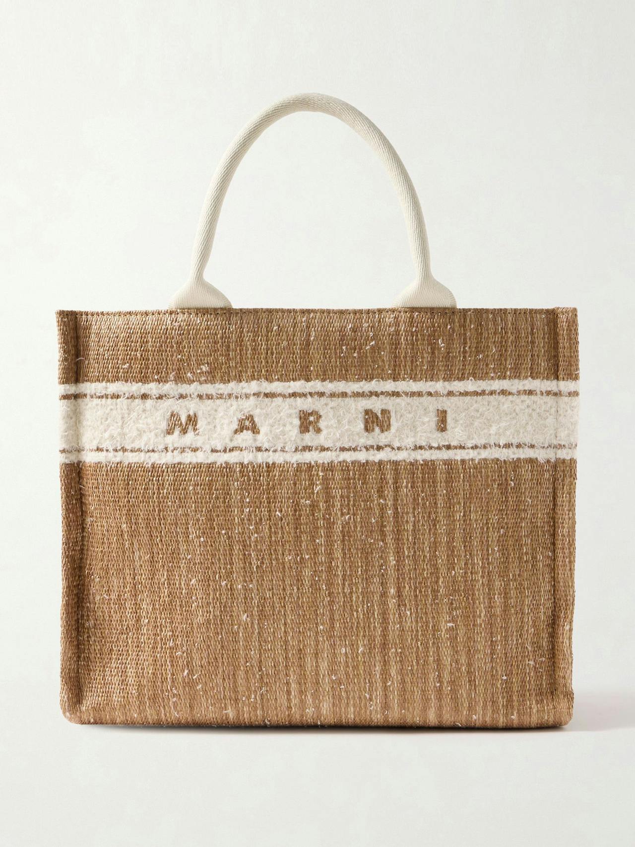 Basket small cotton-blend trimmed raffia tote