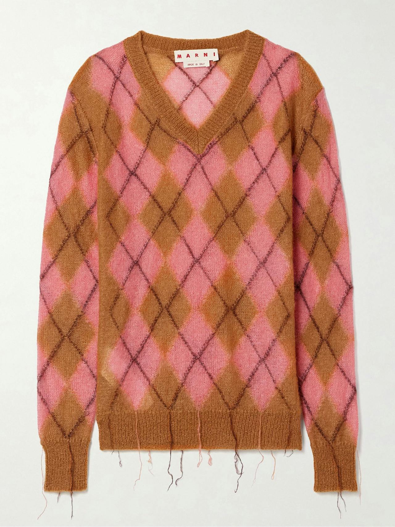Fringed argyle jacquard-knit mohair-blend sweater