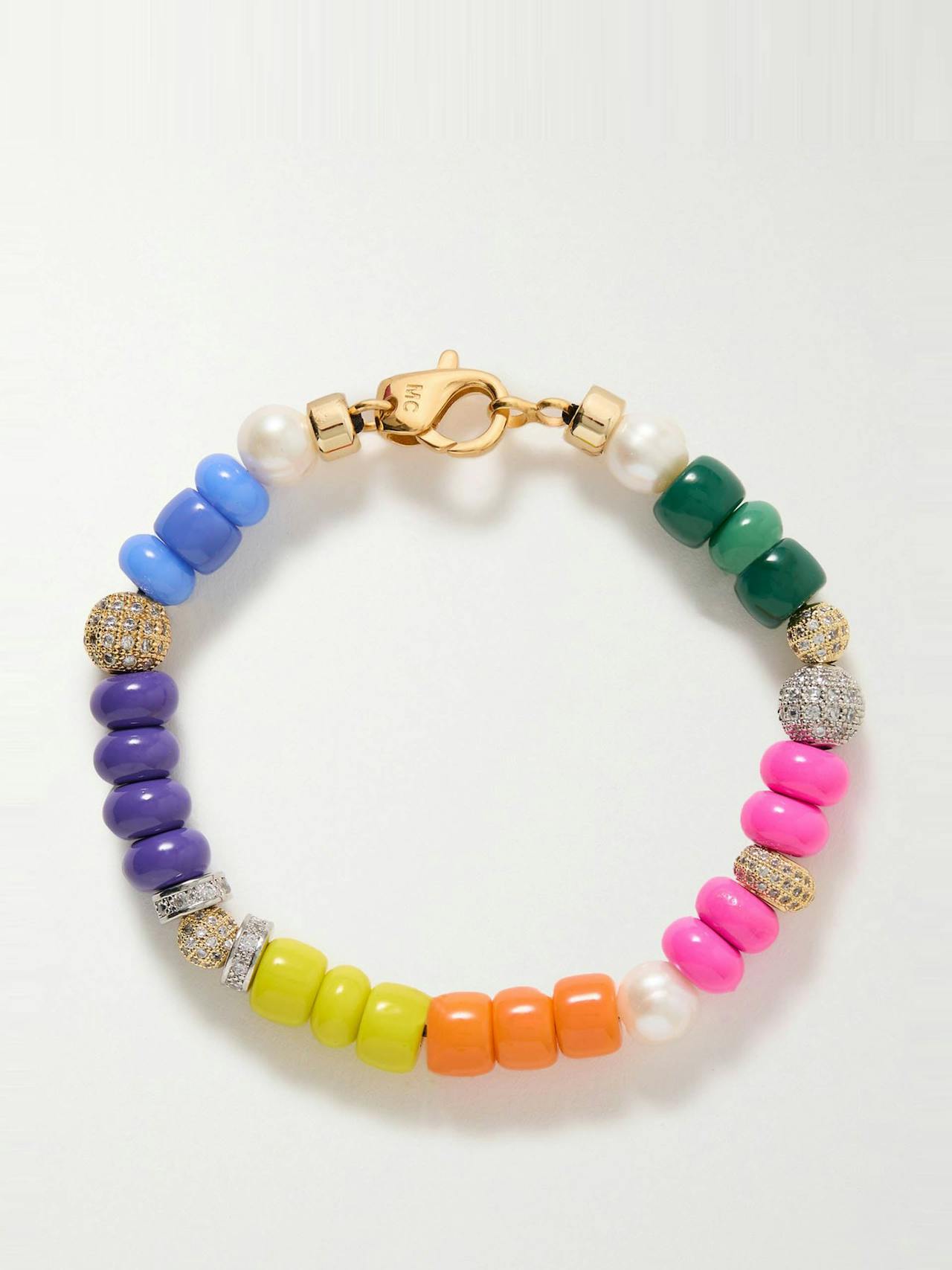 Optimist gold-plated, crystal, enamel and pearl bracelet