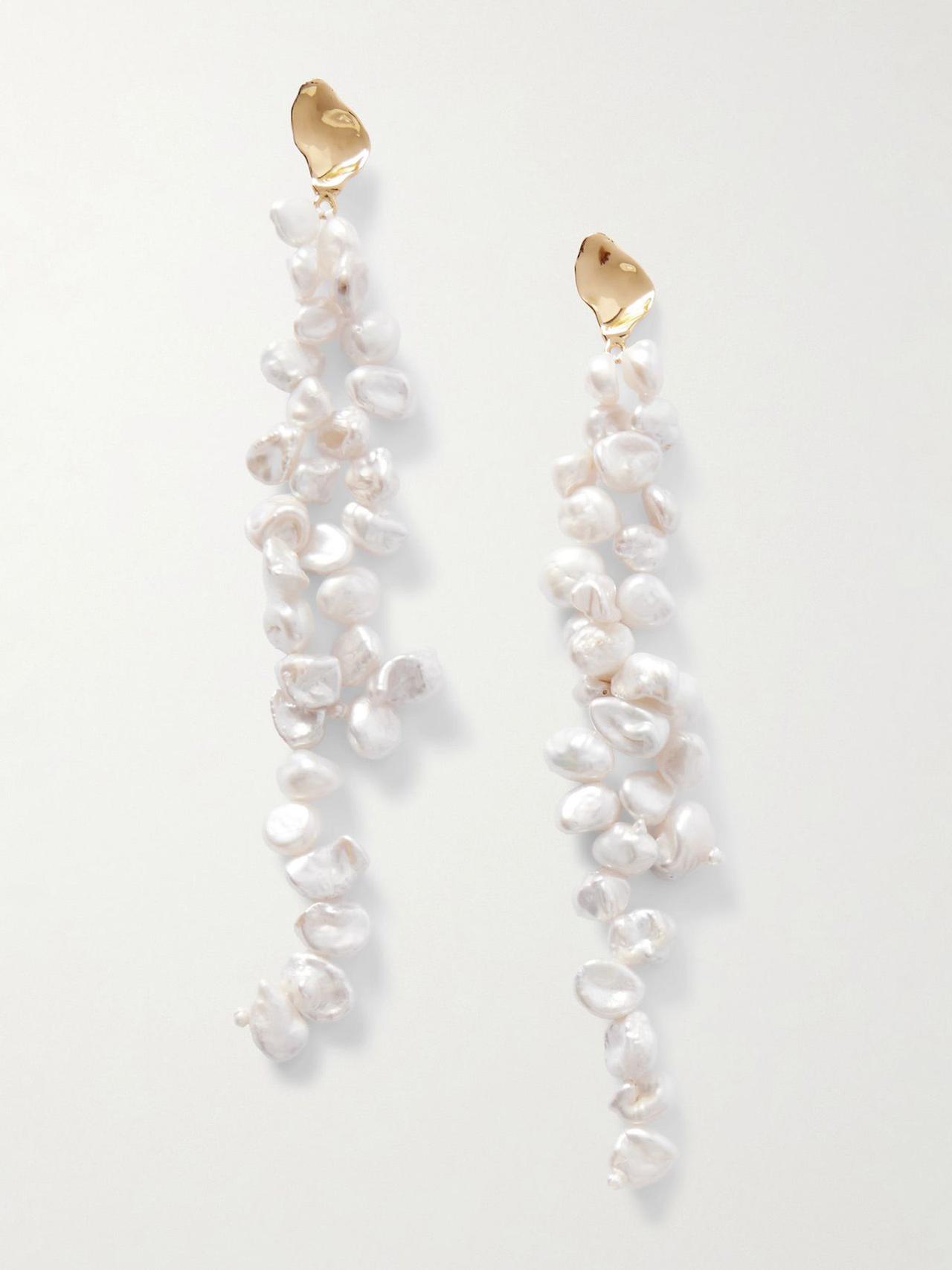 Petite Duo Petal gold-tone pearl earrings