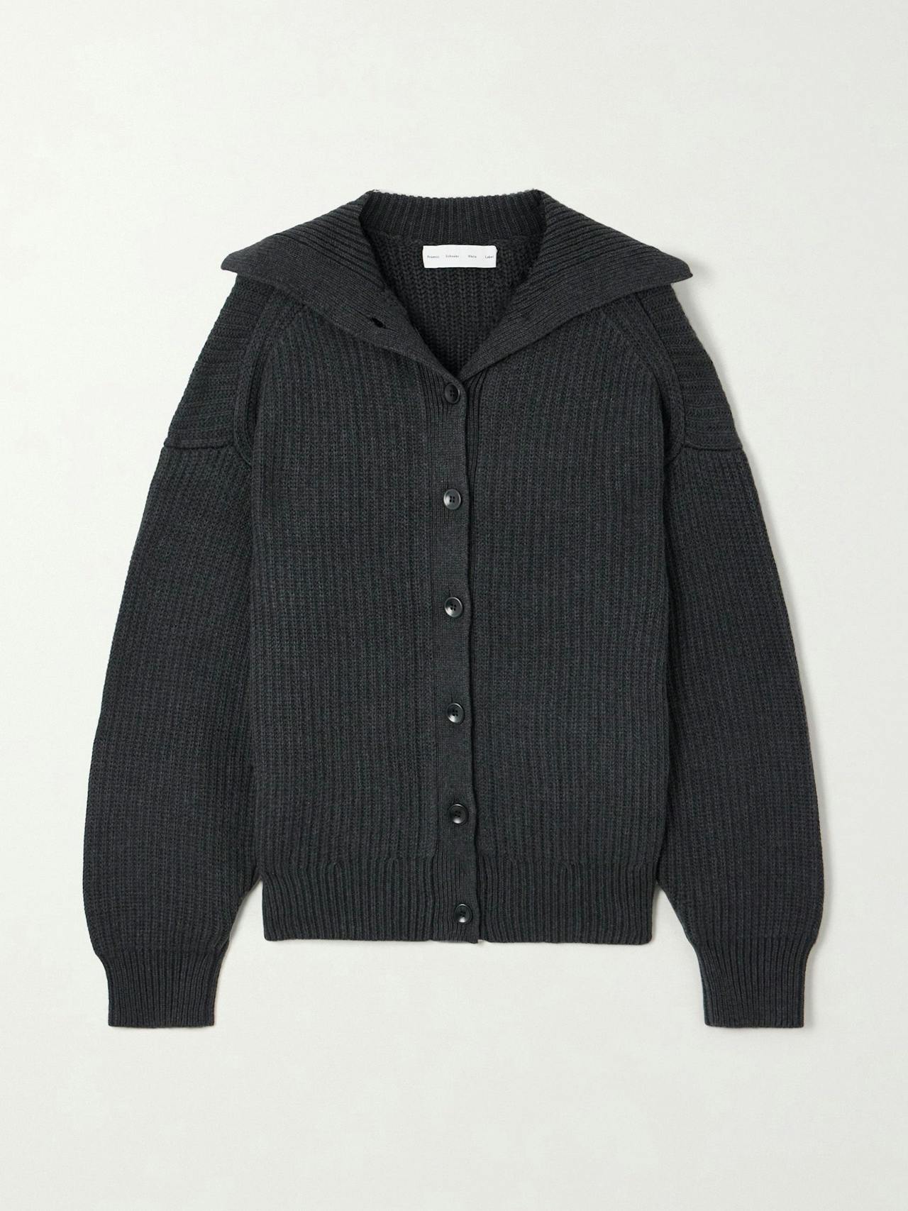 Reversible ribbed cotton and cashmere-blend cardigan in Charcoal