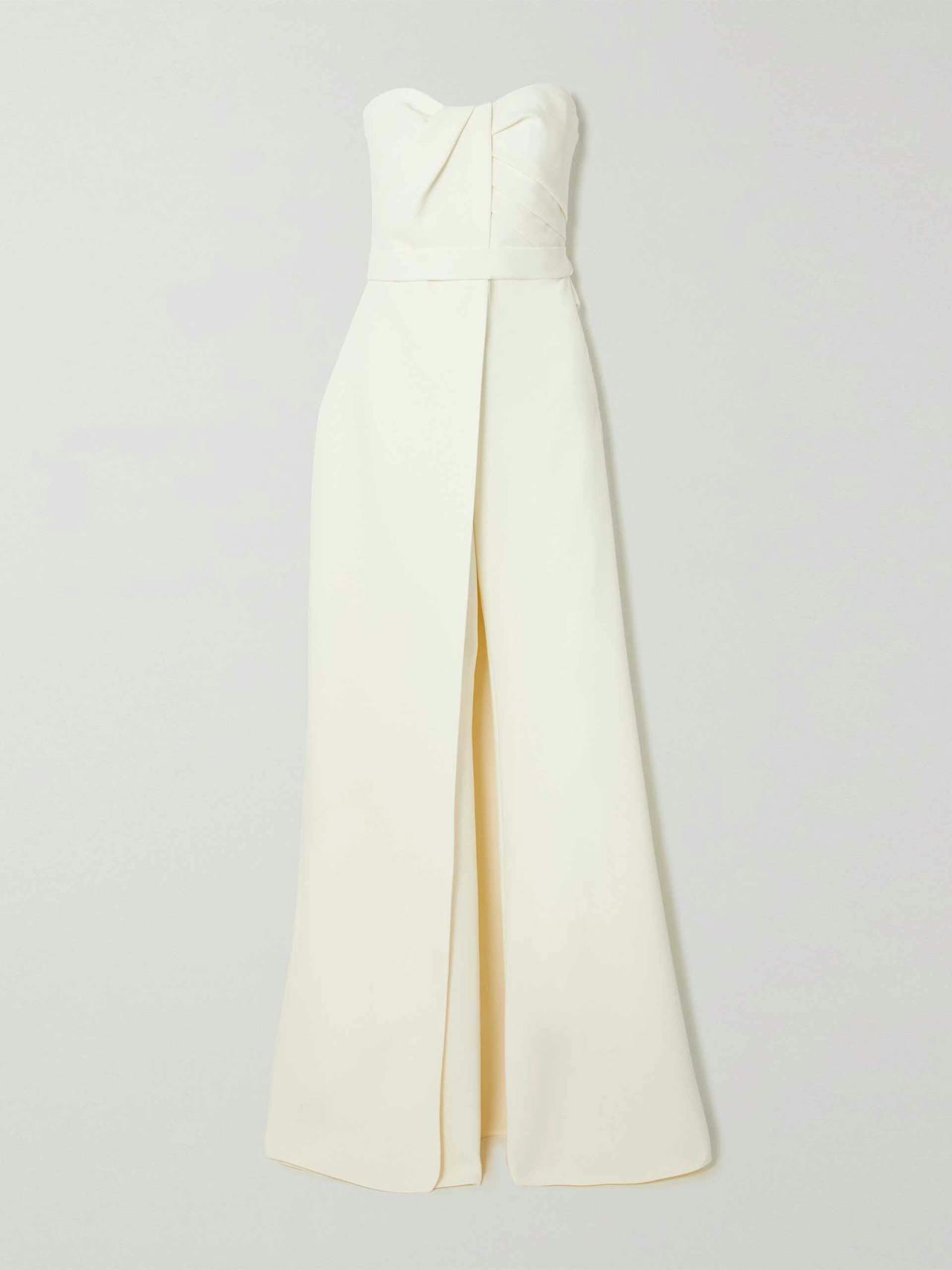 White layered strapless crepe jumpsuit