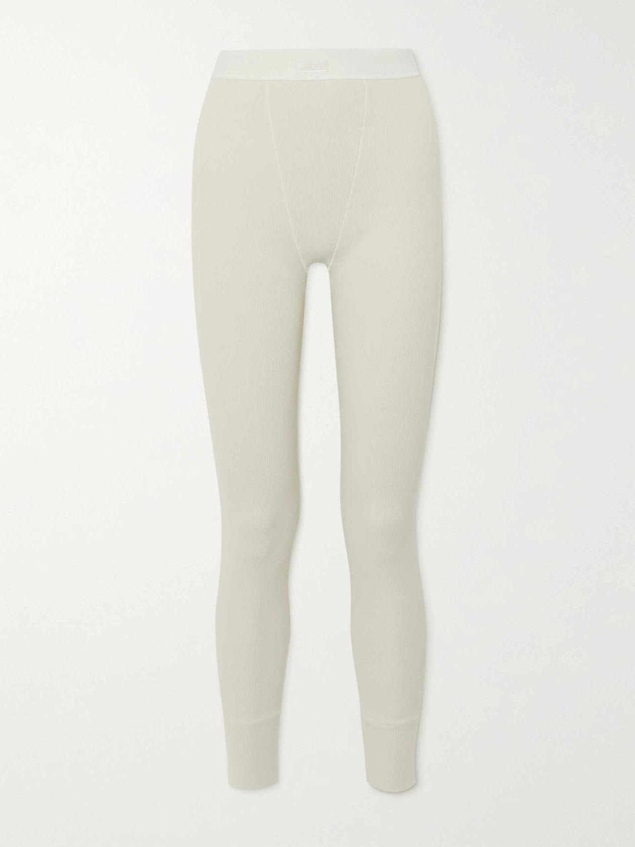Thermal ribbed cotton-blend leggings